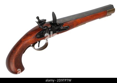 Vintage Muzzleloader Flintlock Pistole isoliert auf weißem Bacgrond Stockfoto