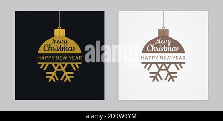 Integration von Weihnachtsbällen und Schneeflocken. Goldene abstrakte Grußkarten zum neuen Jahr. Stock Vektor