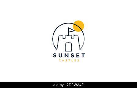 Burg Linie Umriss mit Sonnenuntergang einfache Logo Vektor Symbol Illustration Stock Vektor