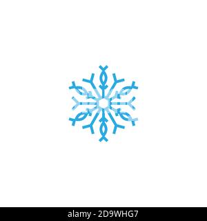 Blaue flache Schneeflocke Symbol isoliert auf weiß. Frost, Kälte, Eis Piktogramm. Vektorgrafik. Web-Taste. Weihnachtslabel. Winterschild. Stock Vektor