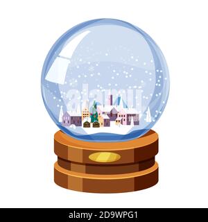 Weihnachten Souvenir Schneekugel mit kleinen Stadt im Winter Tannenbaum. Vektordarstellung isoliert Stock Vektor
