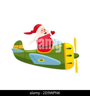 Santa Fliegen Flugzeug Retro Vintage. Vektor isoliert Cartoon-Stil Stock Vektor
