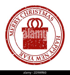 Frohe Weihnachten Frohes Neues Jahr grunge schmutzige Briefmarke Geschenk Box-Symbol auf weißem Vektor isoliert Stock Vektor
