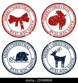 Frohe Weihnachten Frohes Neues Jahr Set Dirty Post Stempel Icon Isoliert auf weißem Vektor Stock Vektor