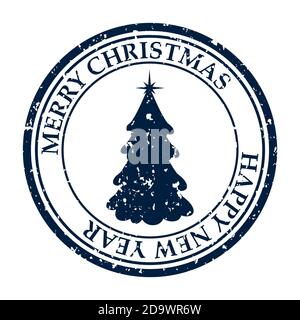 Frohe Weihnachten Frohes Neues Jahr grunge schmutzige Briefmarke Weihnachten Struktursymbol auf weißem Vektor isoliert Stock Vektor