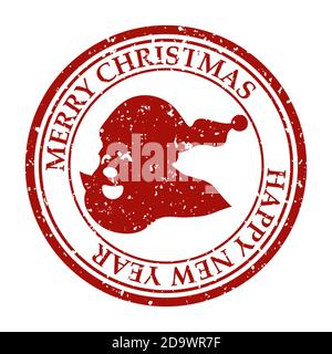 Frohe Weihnachten Frohes Neues Jahr grunge schmutzige Briefmarke Santa Claus-Symbol auf weißem Vektor isoliert Stock Vektor