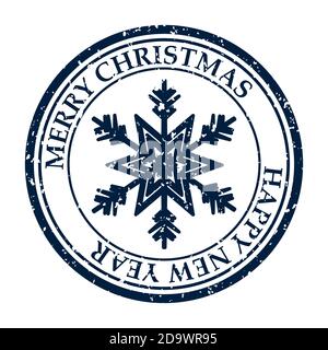 Frohe Weihnachten Frohes Neues Jahr grunge schmutzige Post Stempel Schneeflocken Symbol auf weißem Vektor isoliert Stock Vektor