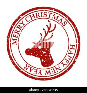 Frohe Weihnachten Frohes Neues Jahr grunge schmutzige Post Stempel Hirsch Symbol auf weißem Vektor isoliert Stock Vektor