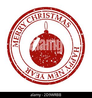 Frohe Weihnachten Frohes Neues Jahr grunge schmutzige Post Stempel Ball Symbol auf weißem Vektor isoliert Stock Vektor
