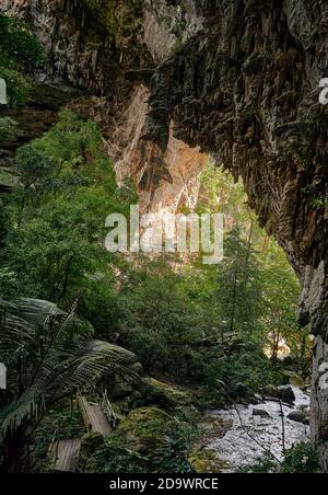 Die Landschaft von Tham Tarn Lod Yai Cave in der Provinz Kanchanaburi, Thailand Stockfoto