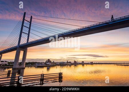 Stralsund: Rügenbrücke, Seilbahnbrücke, Ostsee, Mecklenburg-Vorpommern, Deutschland Stockfoto