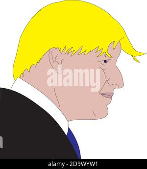 Worlds Leaders Vektor Illustration von Boris Johnson - Führer des Vereinigten Königreichs, Premierminister von Großbritannien, 2020, Seitenprofil Stock Vektor