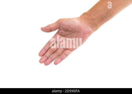 Das Symbol, das verwendet wurde, um einander eine helfende Hand isoliert auf weißem Hintergrund zu zeigen. Stockfoto