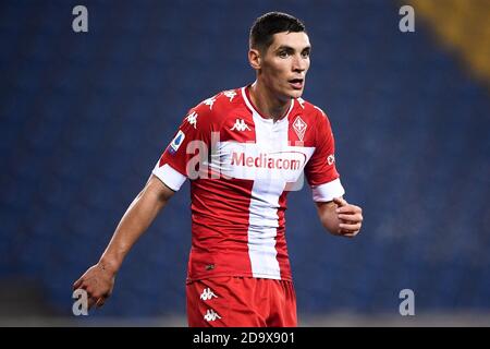 Parma, Italien - 07 November, 2020: Nikola Milenkovic von ACF Fiorentina schaut während der Serie A Fußballspiel zwischen Parma Calcio und ACF Fiorentina. Das Spiel endete 0-0 Unentschieden. Kredit: Nicolò Campo/Alamy Live Nachrichten Stockfoto