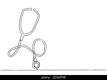 Eine Einzelzeilenzeichnung des Stethoskops, Geräte für den Arzt, der den Herzschlagezustand des Patienten untersucht. Medical Health Care Service Excellence Konzept Stock Vektor