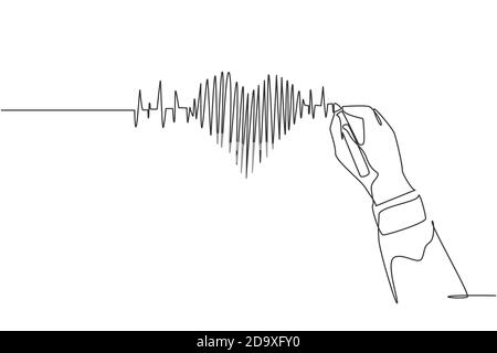 Eine kontinuierliche Linienzeichnung der Hand Zeichnung menschlichen Herzschlag Puls Grafik Bild auf Whiteboard. Trendige medizinische Versorgung Anatomie Konzept. Eine Zeile Stock Vektor