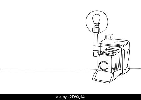 Einzelne kontinuierliche Linienzeichnung der alten Retro-Analogkamera  Mittelformat mit Blitzlicht. Vintage Fotografie Ausrüstung Konzept eine  Linie Draw Stock-Vektorgrafik - Alamy