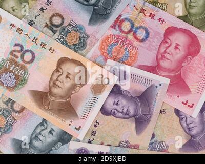 China Yuan Hintergrund, chinesisches Geld Nahaufnahme Stockfoto