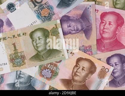 Chinesische Yuan Banknoten Hintergrund, China Geld Nahaufnahme Stockfoto