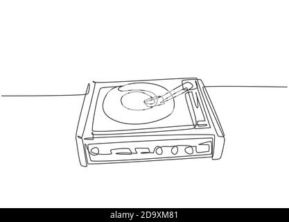 Single kontinuierliche Linie Zeichnung von Retro alten klassischen tragbaren Musik Plattenspieler Vinyl Disc Jockey. Vintage analog Audio Player item Konzept eine Linie Draw Stock Vektor