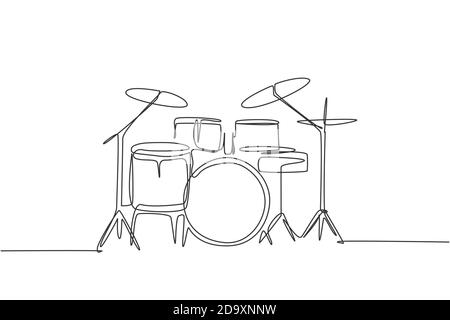 Eine Einzelzeilenzeichnung des Trommelbandensatzes. Percussion Musikinstrumente Konzept. Trendy kontinuierliche Linie zeichnen Design Grafik Vektor Illustration Stock Vektor