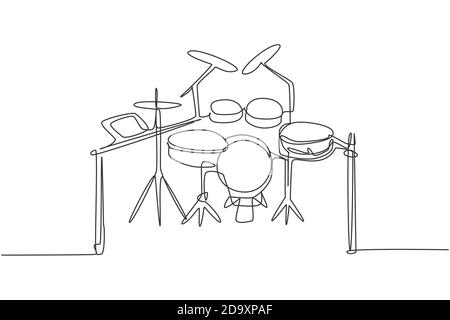Kontinuierliche Einzelzeilenzeichnung des elektronischen Trommelbandset. Moderne elektrische digitale Percussion Musikinstrumente Konzept eine Linie zeichnen Design Grafik Stock Vektor