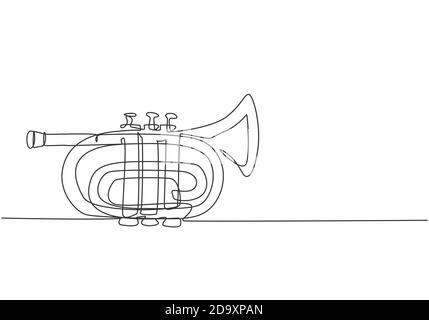 Einzelne kontinuierliche Linienzeichnung der Taschentrompete. Blasinstrumente. Modernes Konzept eine Linie zeichnen Design Grafik Vektor Illustration Stock Vektor