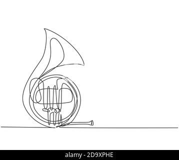 Einzelne kontinuierliche Linienzeichnung der Taschentrompete. Dynamische Blasinstrumente Konzept eine Linie zeichnen Design Grafik Vektor Illustration Stock Vektor