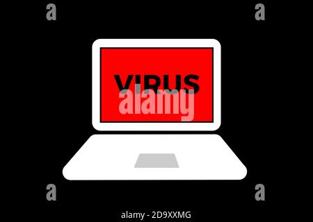 PC, Computer und Laptop mit Virus - Warnung und Vorsicht auf dem Bildschirm und Display - Antivirus erkannt gefährliche Bedrohung und Infektion. Vektor illustrr Stockfoto
