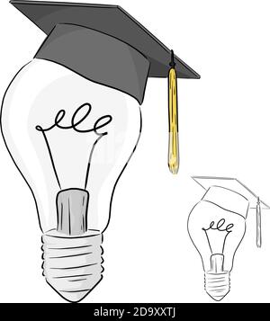 Klassische Glühbirne mit Graduierung Kappe Vektor Illustration Skizze Doodle Handgezeichnet mit schwarzen Linien isoliert auf weißem Hintergrund Stock Vektor