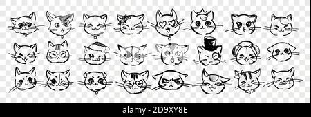 Handgezeichnete Katzen Emotionen und Mimik Set Stock Vektor