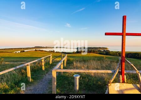 Mönchgut: Blick vom Bakenberg zum Dorf Thiessow, Lotsenberg, Halbinsel Mönchgut, Ostsee, Corona Cross, Ostsee, Rügen Isla Stockfoto