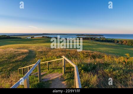 Mönchgut: Blick vom Bakenberg zum Dorf Thiessow, Lotsenberg, Halbinsel Mönchgut, Ostsee, Ostsee, Rügeninsel, Mecklenbur Stockfoto