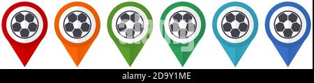 Fußball-Vektor-Zeiger, Satz von bunten flachen Design-Symbole auf weißem Hintergrund isoliert Stock Vektor