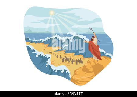 Moses, Trennung des Roten Meeres, Bibelkonzept Stock Vektor