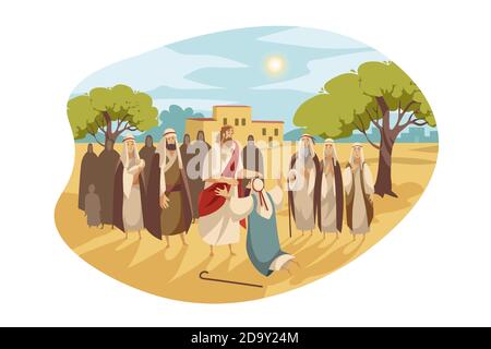 Jesus heilt einen blinden Mann. Illustration von Arthur A. Dixon 1872