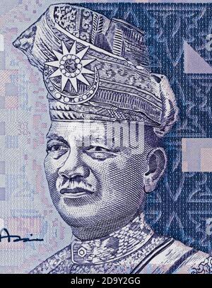 Tuanku Abdul Rahman Porträt über Malaysia Währung 1 Ringgit Makro, malaysische Währung Nahaufnahme Stockfoto