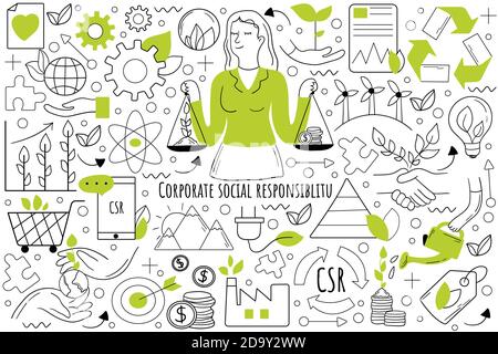 Corporate Social Responsibility Doodle Set Stock Vektor
