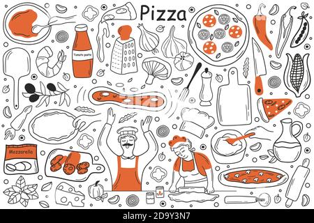 Pizza-Doodle-Set Stock Vektor