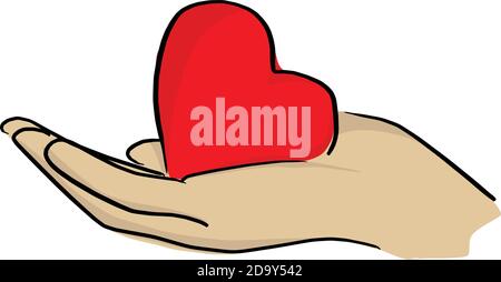 Rote Herzform in Handfläche Vektor Illustration Skizze Doodle Hand Gezeichnet mit schwarzen Linien isoliert auf weißem Hintergrund Stock Vektor