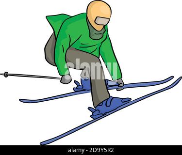 Skier springen Vektor Illustration Skizze Doodle Hand gezeichnet mit schwarz Linien auf weißem Hintergrund isoliert Stock Vektor