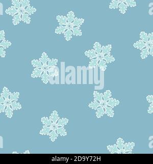 Vektor nahtlose Muster von Schneeflocken auf einem blauen Hintergrund isoliert. Weihnachtskollektion. Vektorgrafik. Stock Vektor