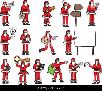 weihnachtsmann mit Geschäftskonzept Icons Vektor Illustration Skizze Doodle Handgezeichnet mit schwarzen Linien isoliert auf weißem Hintergrund Stock Vektor