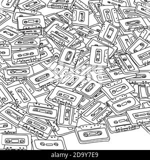 Manytape Kassette Vektor Illustration Skizze Doodle Hand gezeichnet mit schwarzen Linien isoliert auf weißem Hintergrund. Retro-Konzept. Stock Vektor