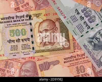 Indische Währung Banknoten Geschäftshintergrund, Indien Wirtschaft Finanzierungskonzept, Geld Nahaufnahme Stockfoto