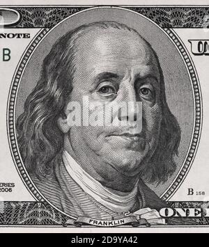 Benjamin Franklin Gesicht auf uns hundert-Dollar-Rechnung Makro, vereinigte Staaten Geld Nahaufnahme Stockfoto