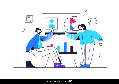 Der Typ und das Mädchen diskutieren über das Projekt Stock Vektor