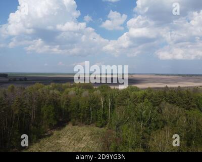 Ein Ort des Fellens, Luftaufnahme. Verwüstetes Land, Lichtung. Stockfoto