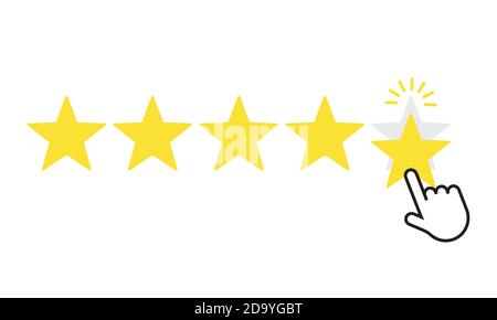 Hand und fünf Sterne Kundenbewertung. Erfolg im Unternehmen fünf Sterne Bewertung Feedback Ranking Meinung. Stock Vektor