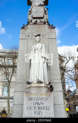 Tauben auf Edith Cavell Memorial Stockfoto